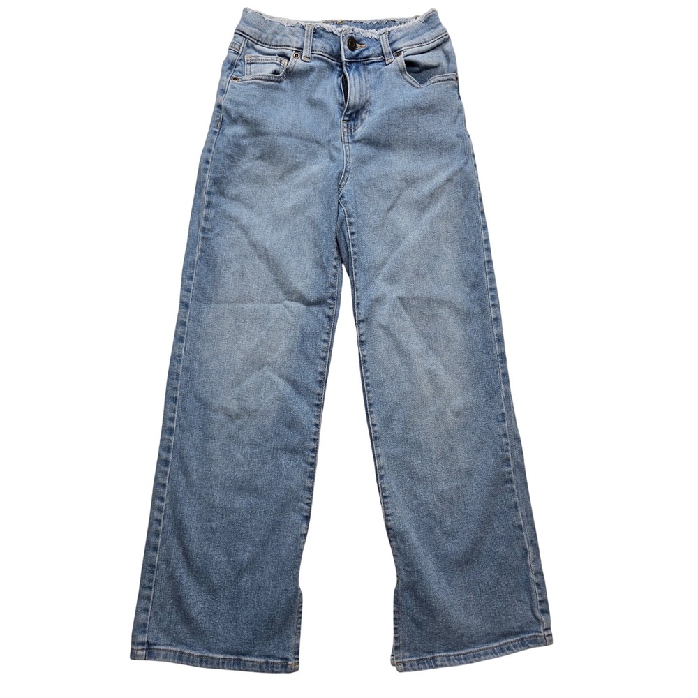 Evsie Girls Wide Leg Jeans Raw Hem Stretch Denim Blue Size 11 Regular Raw Waist